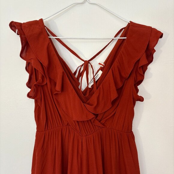 NAF NAF Dress Ruffle V Neck Rust Orange Boho - Picture 2 of 9